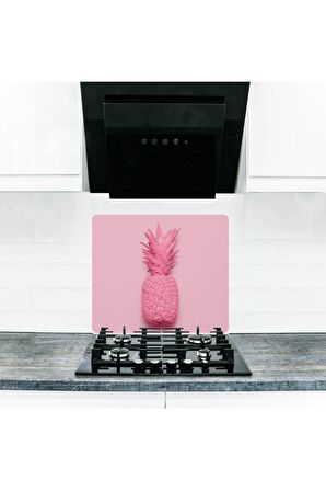 Saban Pembe Ananas Cam Ocak Arkası Koruyucu Ve Kesme Tablası 50x56 cm